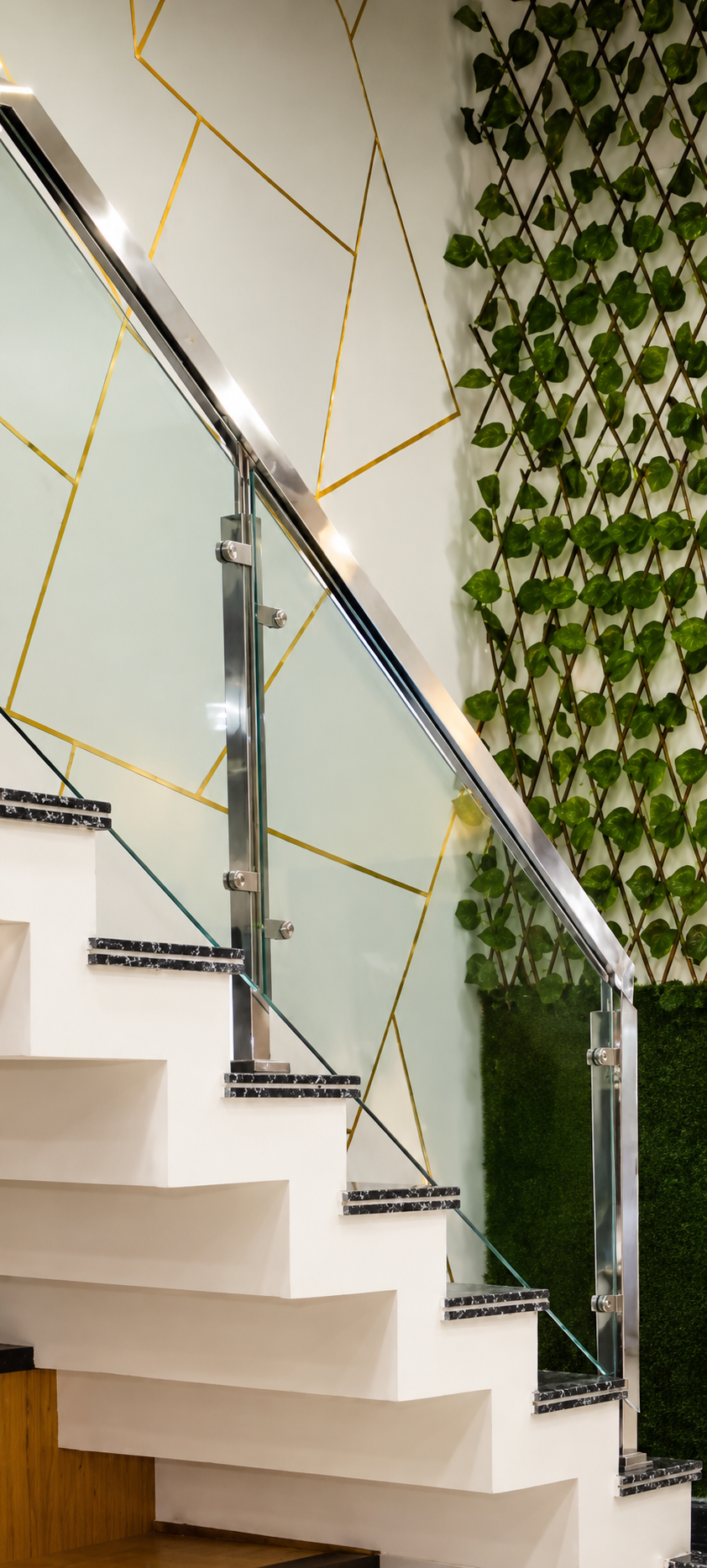 Contemporary interior staircase stainless steel railing by Lotey Metalcrafts